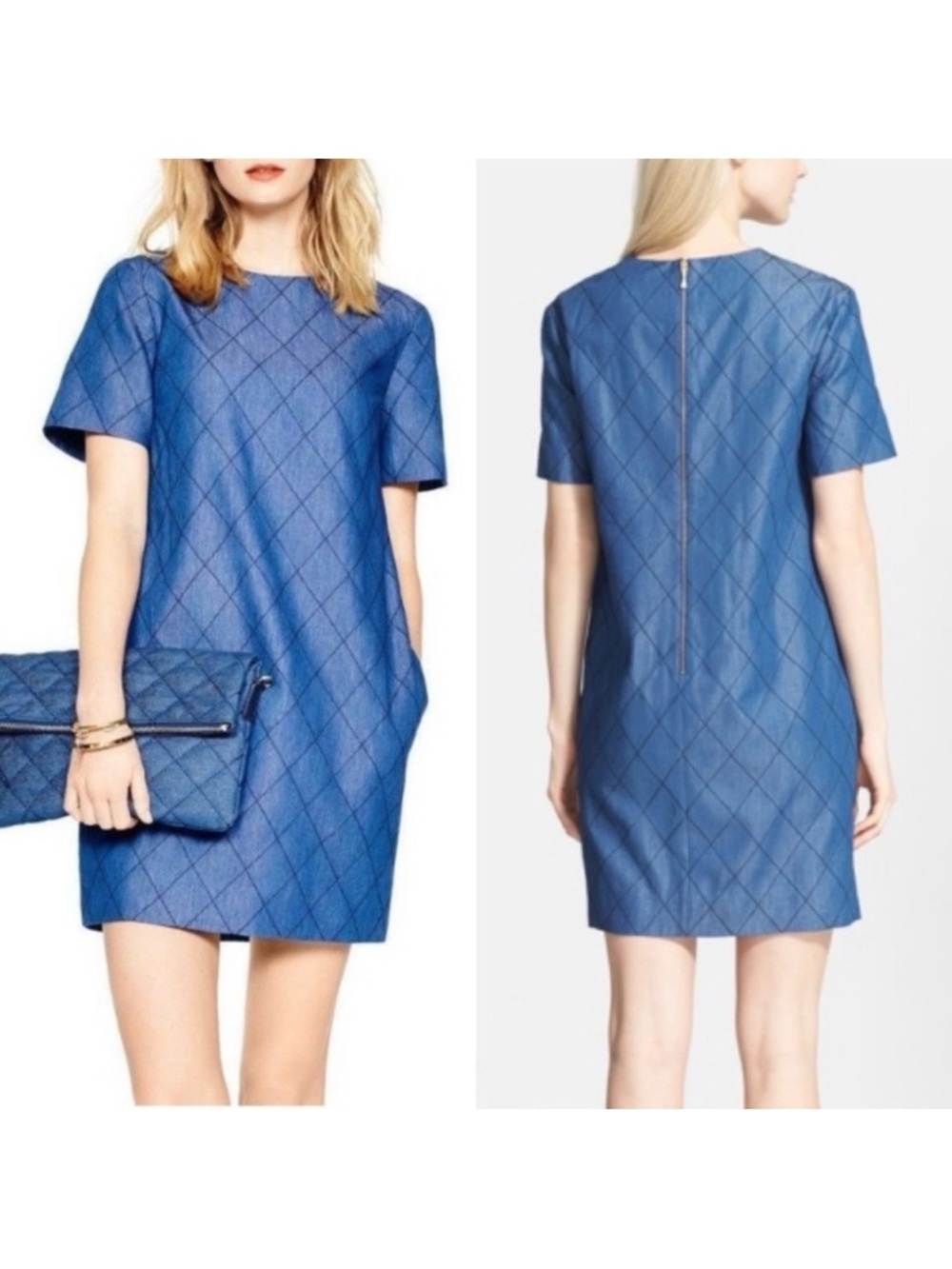 Kate Spade Quilted Chambray Shift Dress: Denim Blue